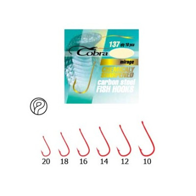Крючок Cobra 137 Mirage 018 Red с колечком 10шт(321467)
